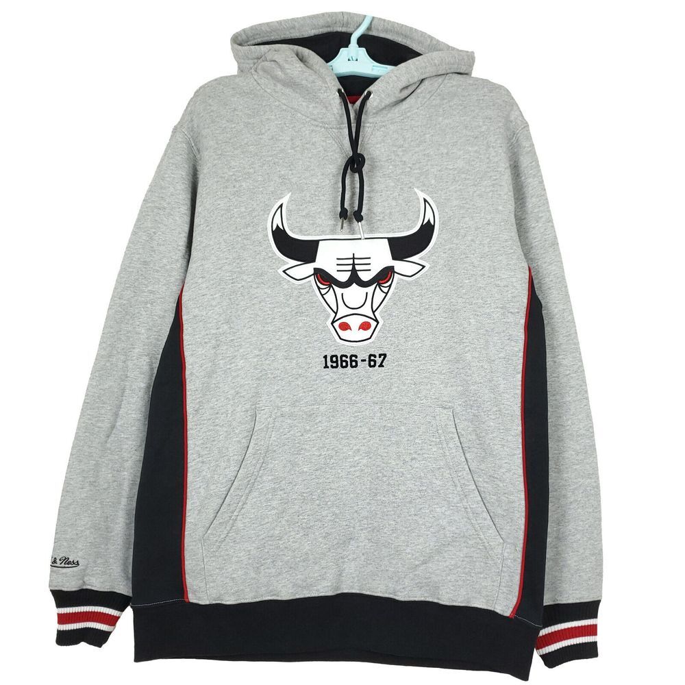 Chicago Bulls Mitchell & Ness NBA M Medium Hoodie 66-67 Logo‎ Gray Black NWT